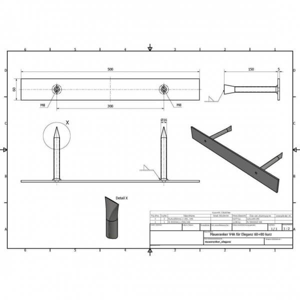 Maueranker für Eleganz Treppen 60 und 80 cm kurz